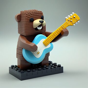 beaver playing the guitar, blocks style Generative AI