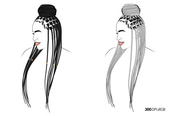 long box braids hairstyle vector - braids hair vector - hair illustraiton
