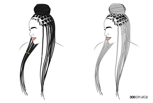 long box braids hairstyle vector - braids hair vector - hair illustraiton
