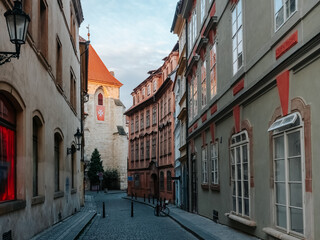 Narrow streets of the old town in Prague. Beautiful European city