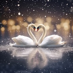 swans, love, heart, realistic style Generative AI