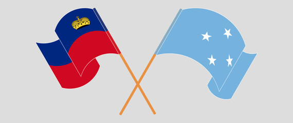 Crossed and waving flags of Liechtenstein and Micronesia