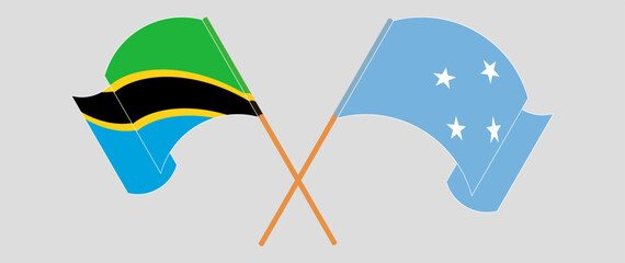 Crossed and waving flags of Tanzania and Micronesia