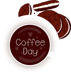 Fototapeta premium Coffee Day cup coffee and chocolate cookie. PNG.
