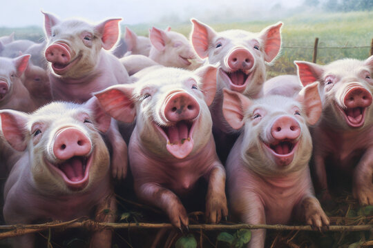 glückliche Schweine Freilandhaltung Generative AI