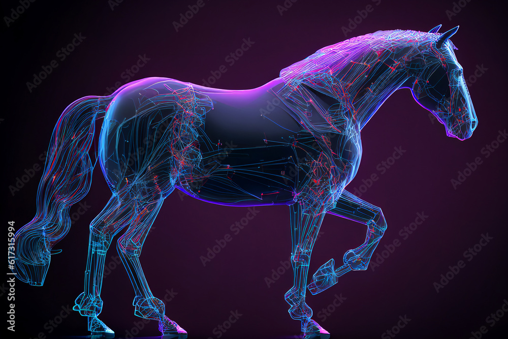 Wall mural neural network of a horse with big data and artificial intelligence circuit board in the body of the