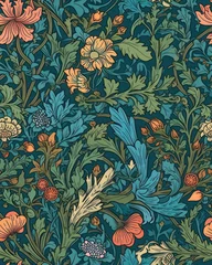 Tuinposter Seamless pattern with beautiful flowers in neutral pastel colors, generative ai © Henryzoom