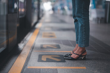 woman, Wearing Shoes, Standing at Yellow Arrow Road Sign 