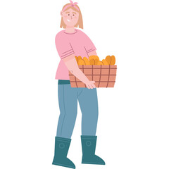 Woman holding basket with fruit vector icon
