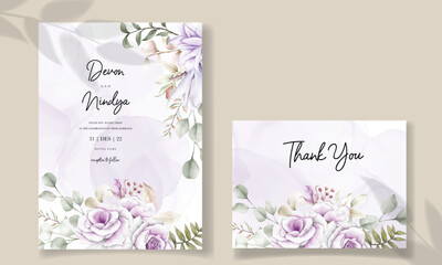 wedding invitation card with beautiful watercolor purple flower