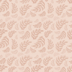 Seamless Branches Pattern, Branches With Leaves Ornament Texture, Vector Background.