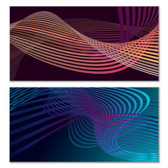 Wavy lines or ribbons. Multicolored striped gradient. Creative unusual background with abstract gradient wave lines for creating trendy banner, poster. Vector eps