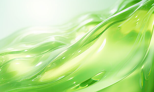 Translucent green gel-like flowing liquid abstract background, natural organic renewal cosmetics, alternative medicine. Refreshing, cool organic skincare concept.