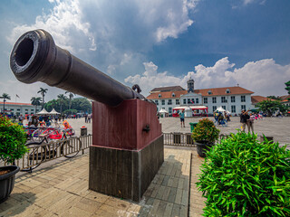 Jakarta, Indonesia (March 19, 2023): The Si Jagur cannon is an ancient cannon left by the...