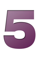 number cut paper 5 dark purple isolated on transparent background