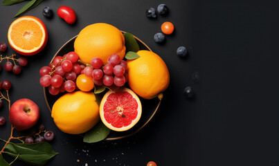 Various Fruit Advertising Background, Healthy fruits Rich in Vitamins. Generative Ai
