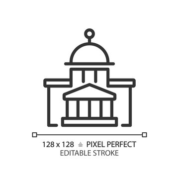 2D pixel perfect editable thin line icon of government building, Isolated symbol.