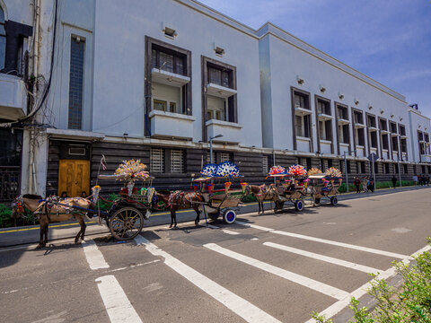 Jakarta, Indonesia (March 19, 2023): Delman is a traditional Batavia transportation located in the Kota Tua area, Jakarta.