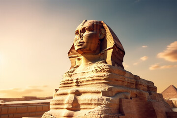 Generative AI.
sphinx statue background in desert - obrazy, fototapety, plakaty