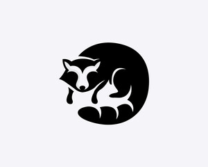 black white silhouette raccoon curled up logo symbol design template illustration inspiration