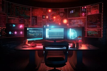 Fototapeta na wymiar A Neon Pink Computer Gamer Room Generative AI