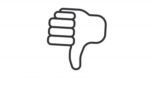 Animated dislike line icon. Thumb down animation. Negative reaction. User feedback. Online community. Social media. Loop HD video with alpha channel, transparent background. Outline motion graphic