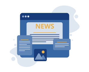 A dialog box with a web page on which the text of the news is placed. Access to current news via the Internet and the convenience of receiving information from various sources. Perfect vector graphics