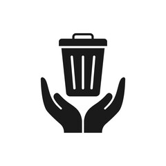 Trash can on hands. Keep clean icon flat style isolated on white background. Vector illustration