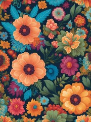 Seamless pattern with flowers and leaves