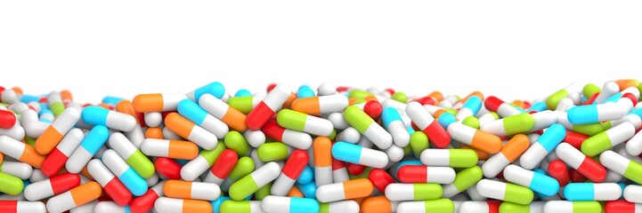 Healthcare. Pile of colorful pills. Medicine concept