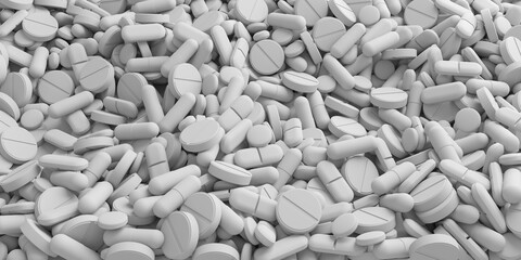 Different medicines on surface. Assorted pharmaceutical pills