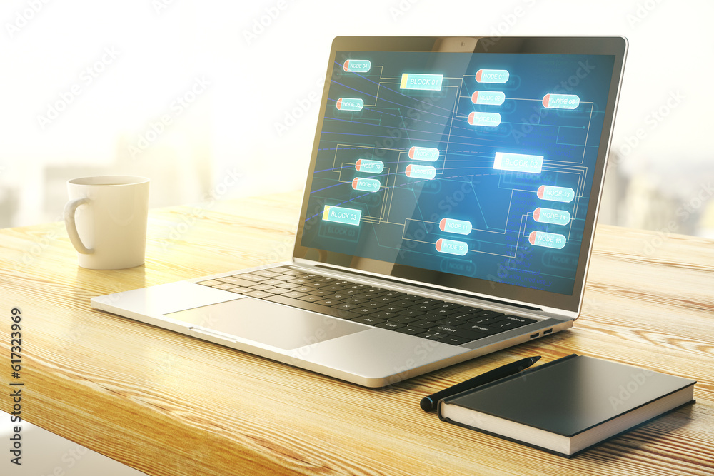 Aufkleber modern computer display with abstract programming language hologram, artificial intelligence and mac