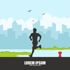 Fototapeta na wymiar Running silhouette Logo with Finish ribbon Marathon logo template running club or sports club