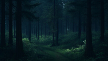 dark forest in the fog