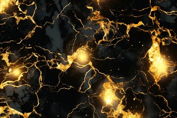 Glowing black and gold marble texture Generative AI 