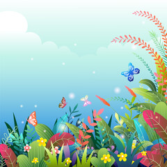 Fototapeta na wymiar background with flowers and butterflies