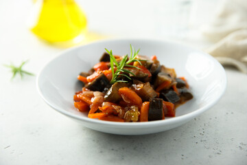 Traditional homemade vegetable ragout with fresh rosemary