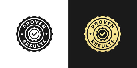 Proven results label or Proven results stamp vector isolated in flat style. Proven results label for product packaging design element. Simple Proven results stamp for packaging design element..