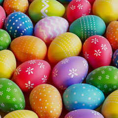 Multicolour Easter eggs. Bright colour painted eggs while spring celebration.