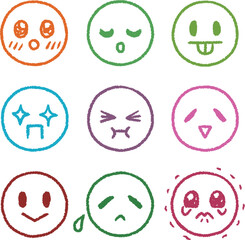 顔 喜怒哀楽 クレヨン風 カラフル その1