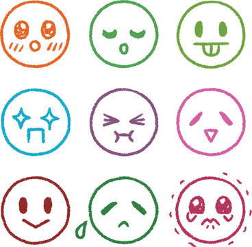 顔 喜怒哀楽 クレヨン風 カラフル その1