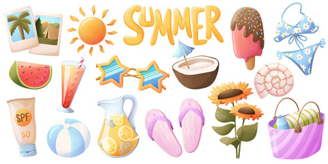 set of summer illustrations, summer elements