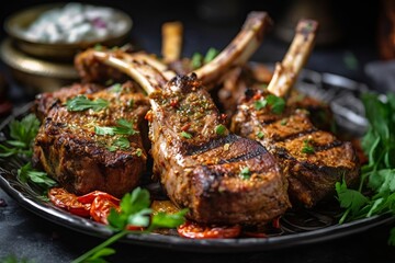 Juicy and Flavorful Grilled Rack of Lamb Chops. AI