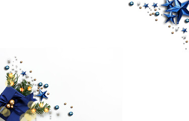 Abstract of Christmas Background. Navy Blue Christmas Giftbox with The Elegant Luxury Composition...
