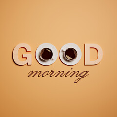 Cups of aromatic coffee on a pastel background. Good morning. Have a nice day.