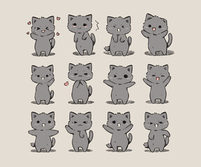 grey cat cute mascot illustration