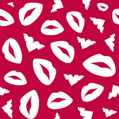 Seamless retro pattern with different lips and hearts