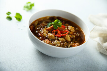 Healthy eggplant ragout with chili pepper and cilantro