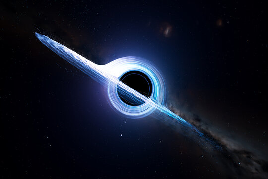 A massive black hole seen from planet surface absorbs rocks and nearest stars.