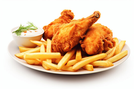 photo fries chicken isolated,white background